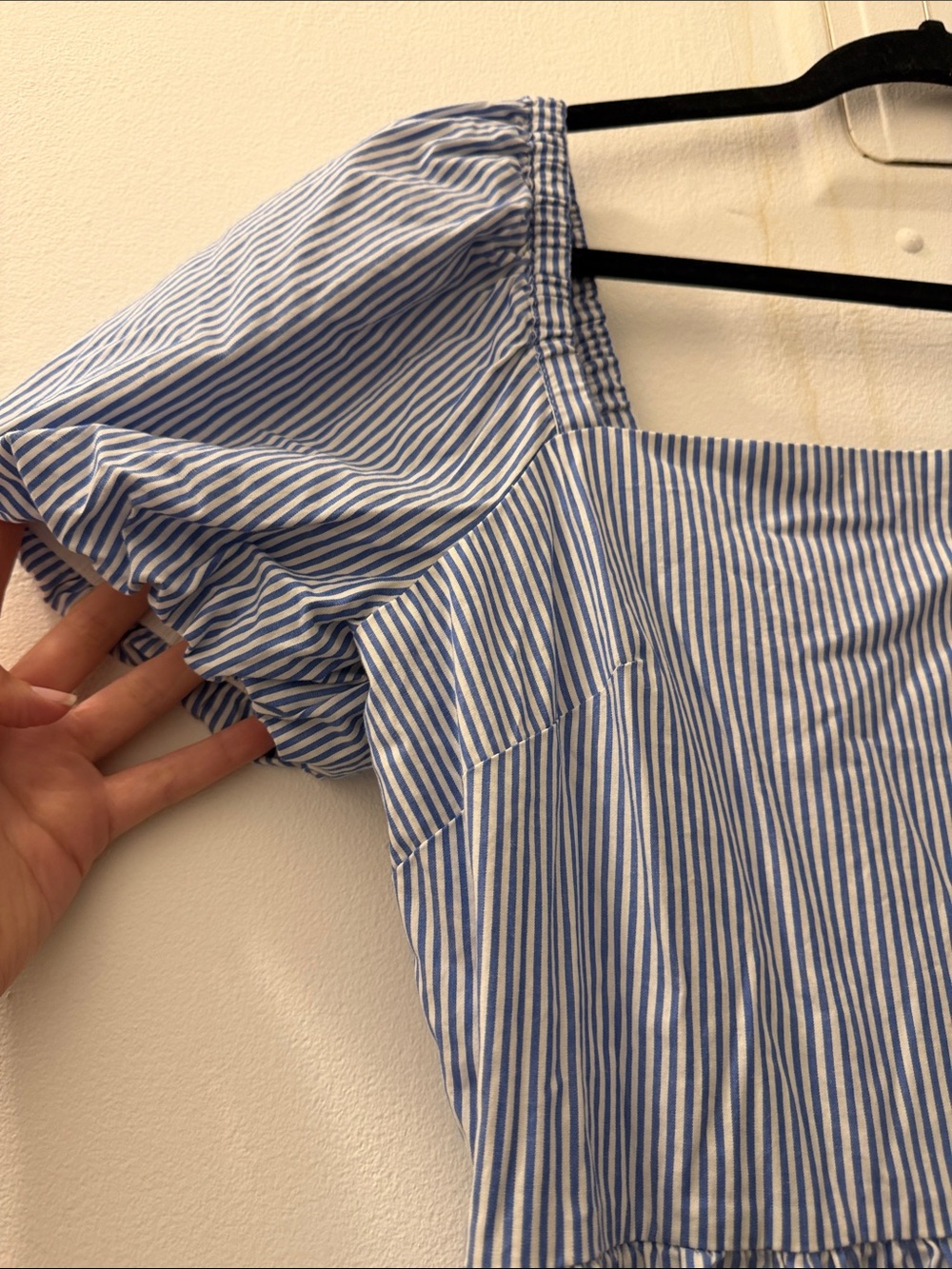 J Crew Blue and White Striped Puff-Sleeve Midi Dress - Picture 4 of 7